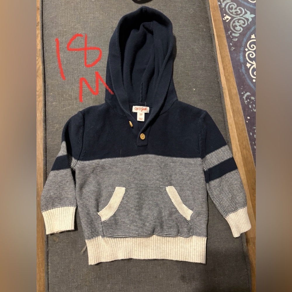 Cat & Jack Navy and Cream Hooded Sweater